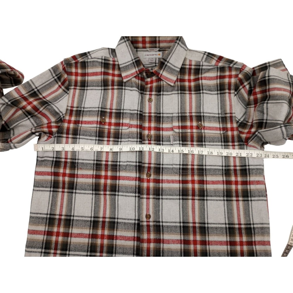 Carhartt Flannel Shirt Men's size M Red White Plaid 100% Cotton Original Fit - Picture 9 of 14